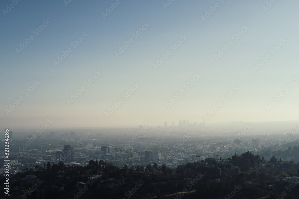 Panoramic view of LA downtown and suburbs from the beautiful Griffith Observatory in Los Angeles