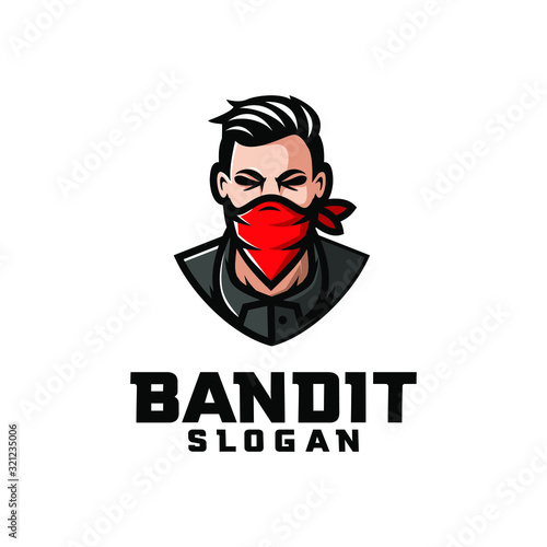 bandit character logo icon design cartoon with red bandana