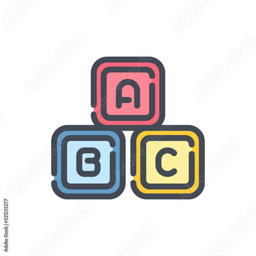 ABC blocks toy color line icon. Toy cubes vector outline colorful sign.
