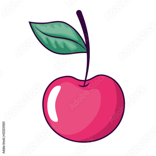cute and fresh cherry with leaf vector illustration design