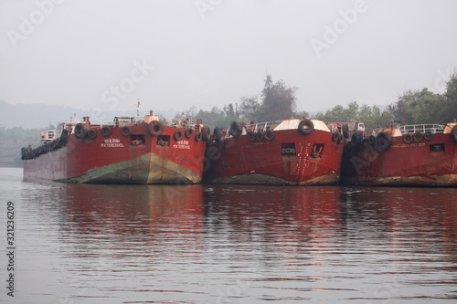 Barges parked on mandovi river, Goa