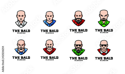 collection of bald head character logo icon design cartoon
