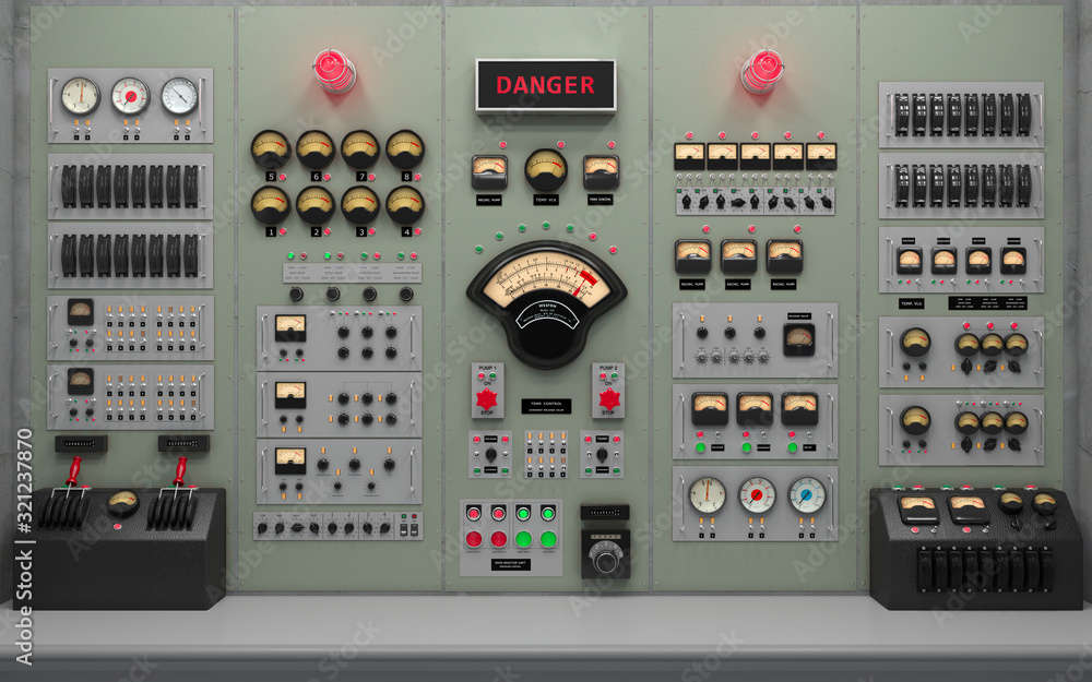 Vintage control room background concept 3D illustration Stock
