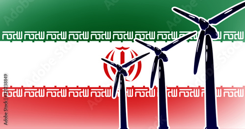 Wind alternative energy in Iran vector illustration - wind generator on flag background colored green, red, white