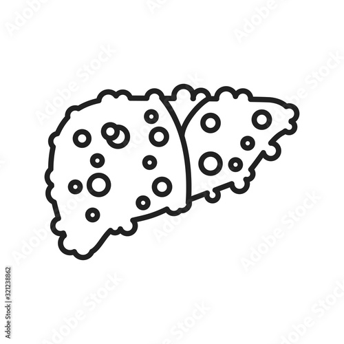 Liver disease cirrhosis line black icon. Inflammation of the internal organ concept. Sign for web page, mobile app, button, logo. Vector isolated element. Editable stroke.