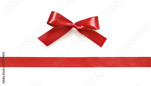 Shiny red satin bow isolated on white background