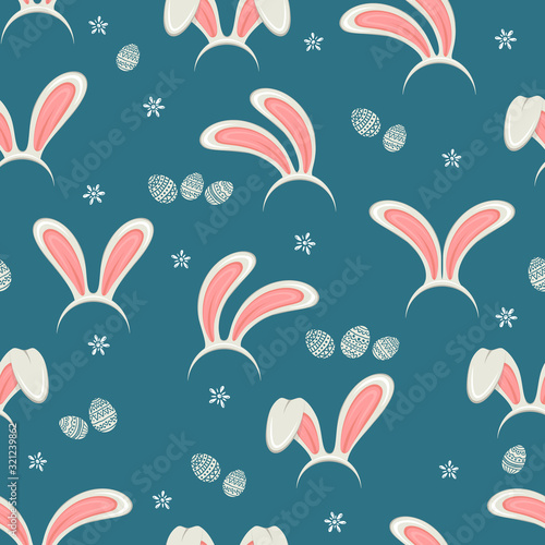 Seamless Easter Background with Eggs and Bunny Ears