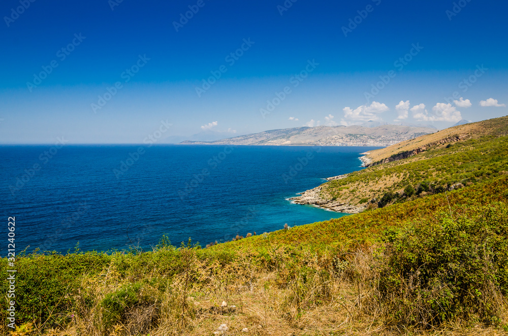 Coast of Sarande in Albania with turquoise blue water in the sea