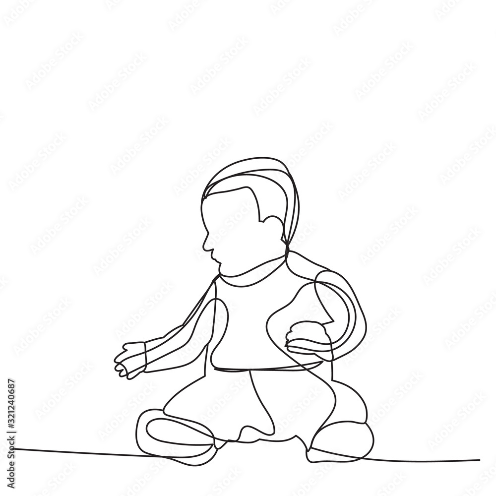 vector, isolated, single line drawing, baby sitting