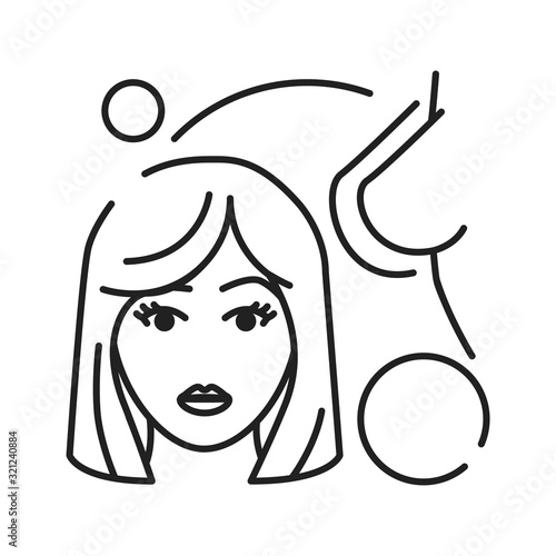 Early pregnancy symptoms breast augmentation black line icon. Pregnant blond woman concept. Motherhood and healthcare. Sign for web page, mobile app, banner, social media. Editable stroke.