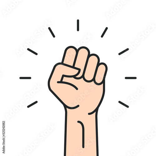 Fist hand power logo. Protest strong fist raised fight icon, rebel illustration