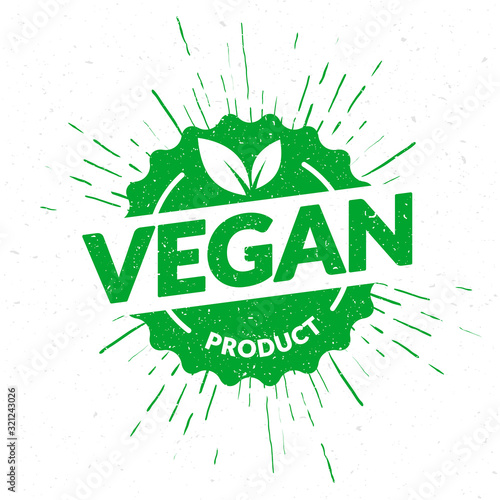 Vector Illustration Green Vegan Product Lettering Stamp.