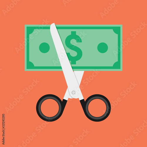 Cost cut vector icon. Price cheaper reduce flat icon, reduction rate discount