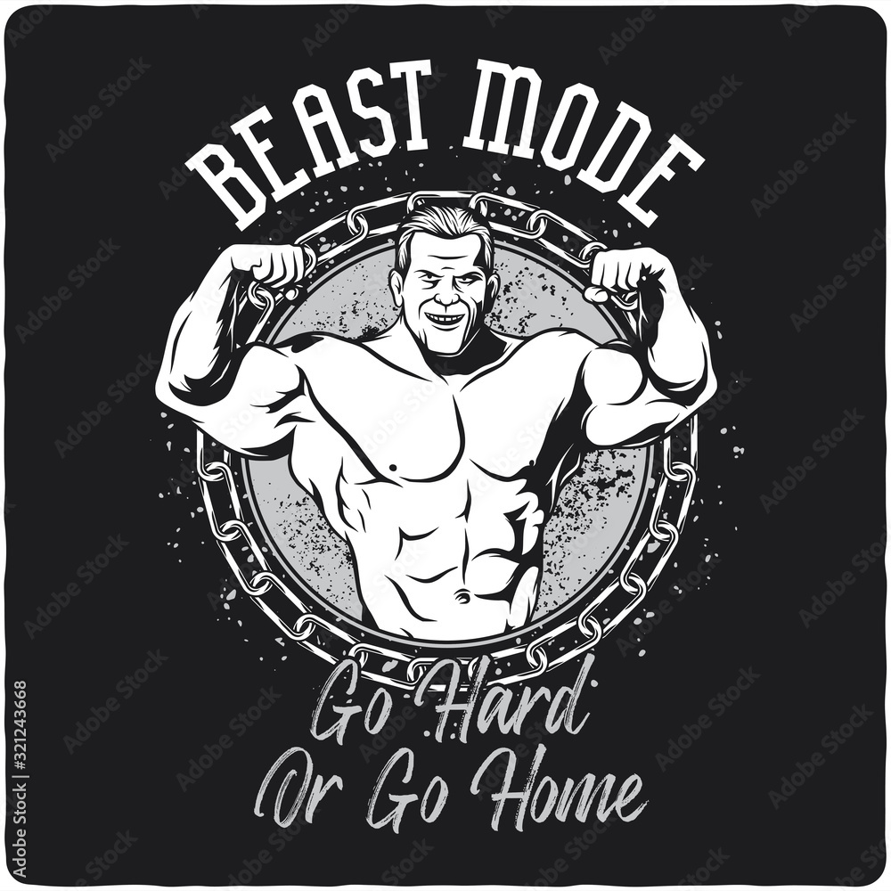 Obraz premium T-shirt or poster design with illustration of athletic men on dark background.