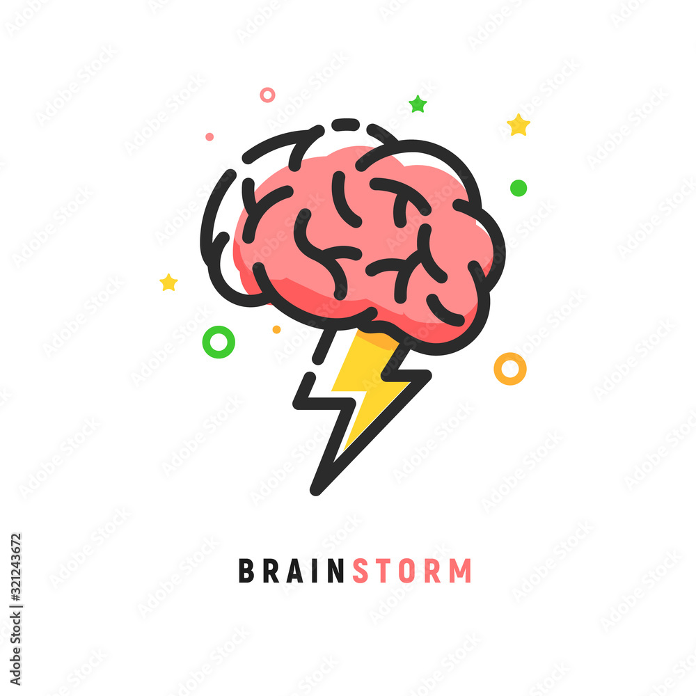 Brainstorm vector icon idea. Brain storm lighting power creative