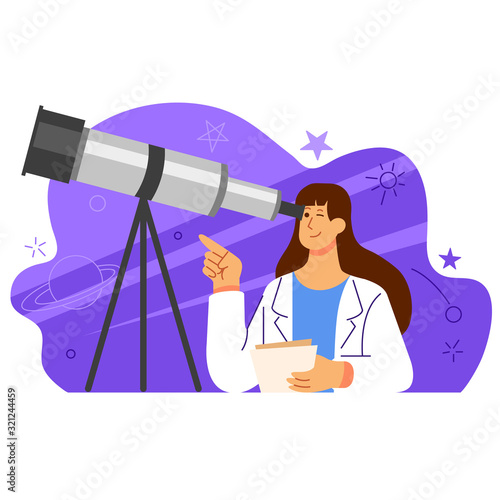 Female Astronomy Scientist Character Illustration