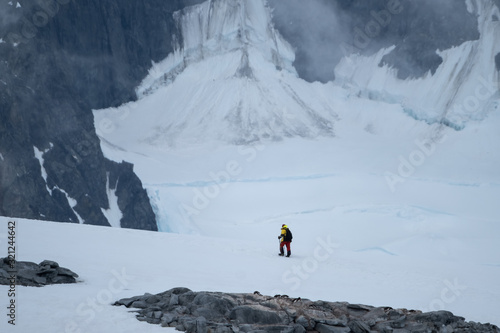 Snow shoe expedition, Damoy Point, a headland, entrance point to the harbour of Port Lockroy, Antarctic Peninsula, Antarctica