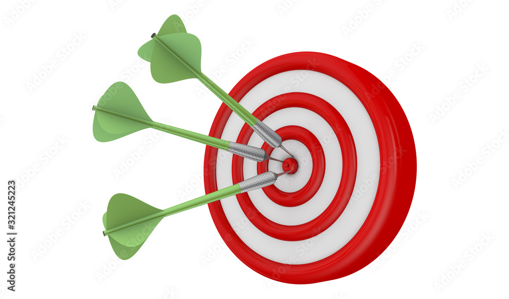 arrow hitting in the target center of dartboard on bullseye. arrow hitting in the target center of dartboard on bullseye.