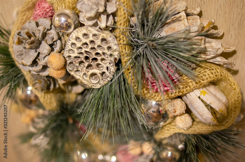 Gentle christmas wreath close-up, macro