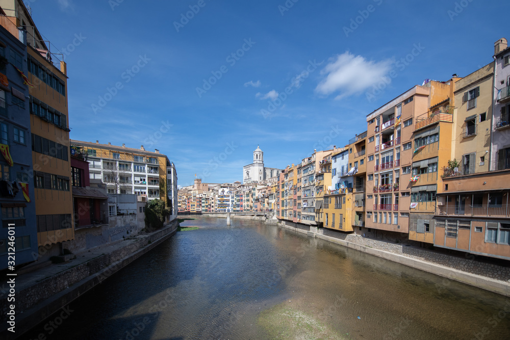 Location, place of making, filming game of thrones, historical jewish quarter in Girona, view of the river, Barcelona, Spain, Catalonia