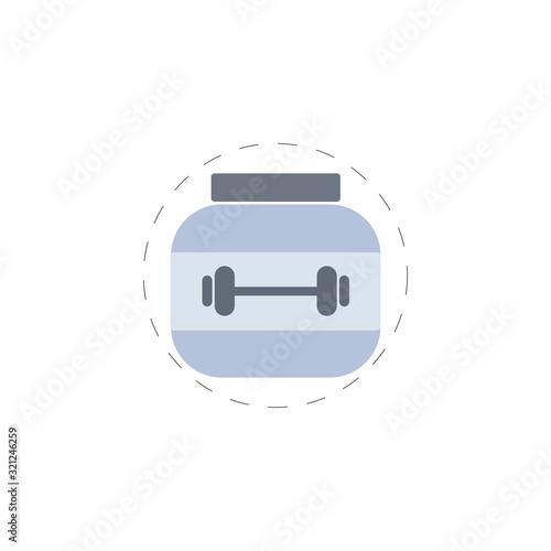 Protein powder jar. Bodybuilding food supplement vector flat illustration icon