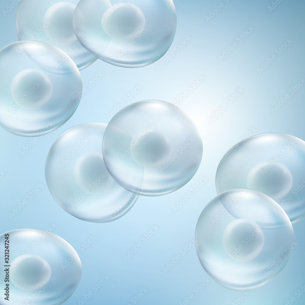 Cell stem science banner blue background. Vector medical microscopic ...