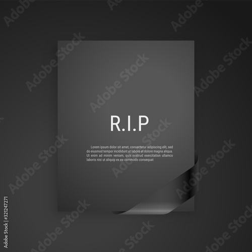 Mourning frame, funeral gray dark card, Diagonal Black Ribbon. Vector modern design element