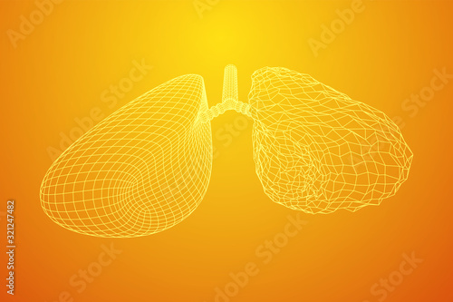 Healthy and sick lung with trachea bronchi internal organ human. Pulmonology medicine science technology concept. Wireframe low poly mesh vector illustration