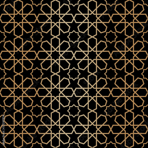 Golden geometric, islamic seamless pattern design. Oriental traditional elegance, luxury decorative background