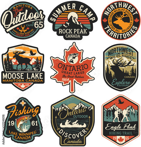 Canada outdoor adventure labels and patches vector collection photo