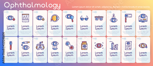 Ophthalmology color linear vector icons set.