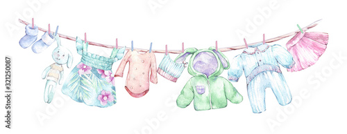 set of childish clothes watercolor isolated