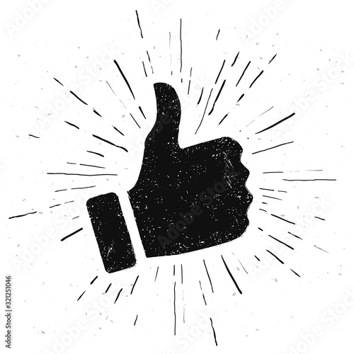Vector Illustration Like Hand In Vintage Style. Hand Drawn Thumbs Up Icon.