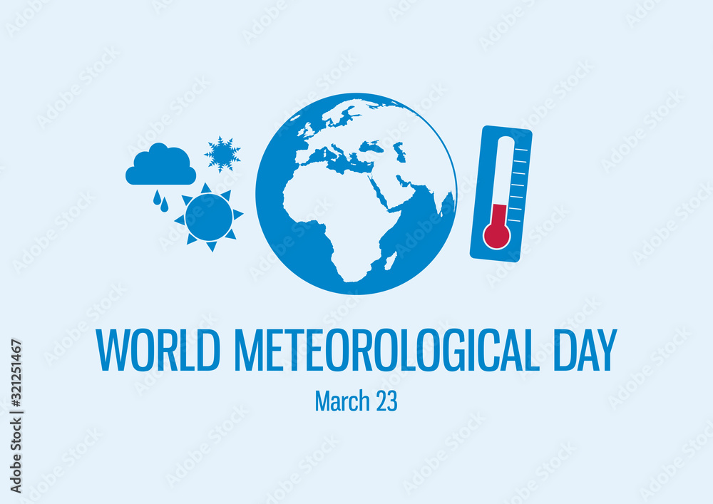 World Meteorological Day vector. Weather icons set vector. Globe planet earth silhouette. Meteorological Day Poster, March 23. Important day World Meteorological Day vector. Weather icons set vector. Globe planet earth silhouette. Meteorological Day Poster, March 23. Important day