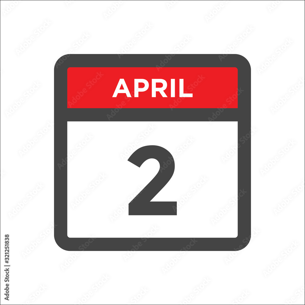 April 2 calendar icon with day of month April 2 calendar icon with day of month