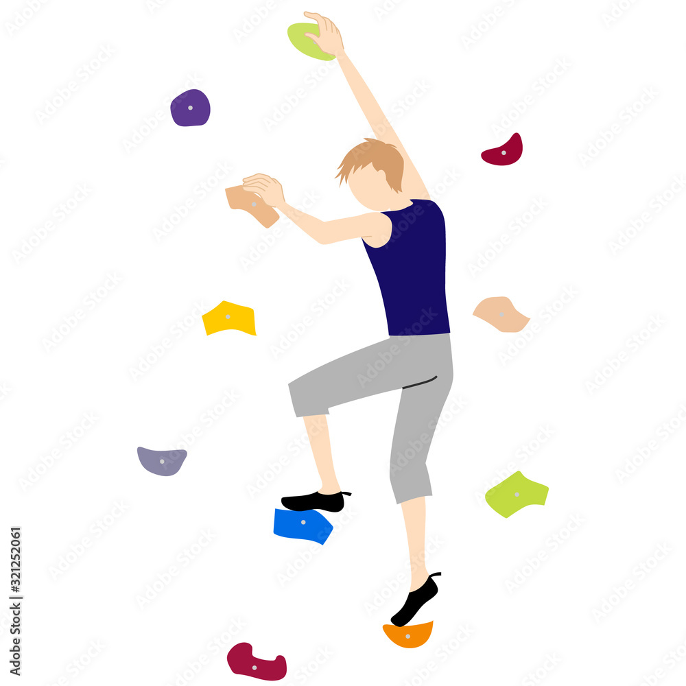 Illustration of a man doing bouldering (sport climbing)