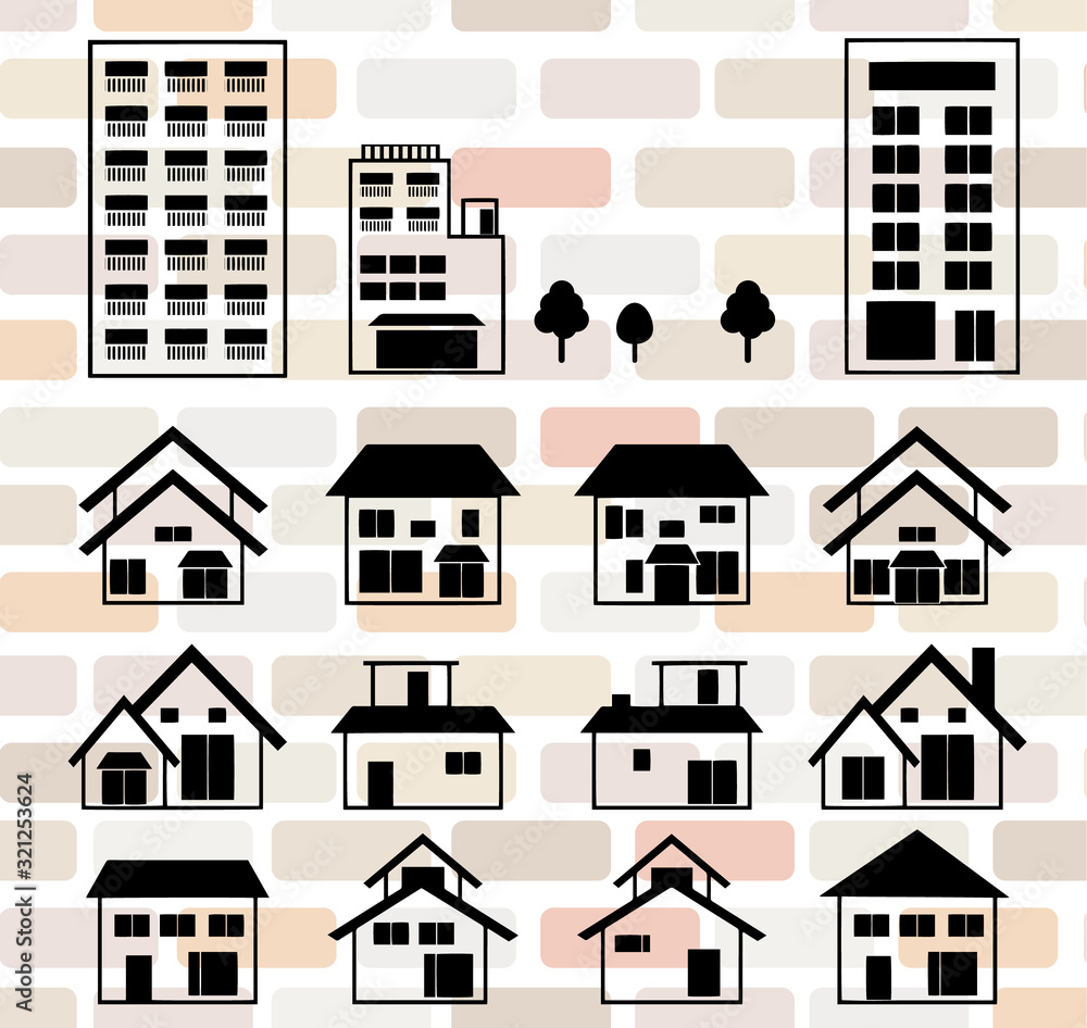 Fototapeta premium 家と建物のイラスト セット