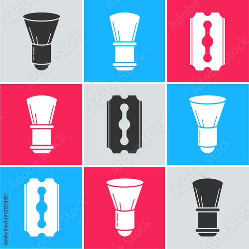 Set Shaving brush, Shaving brush and Blade razor icon. Vector