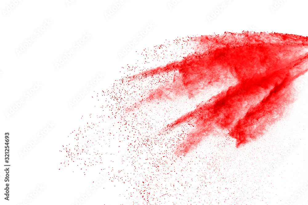 Red powder explosion on white background. 