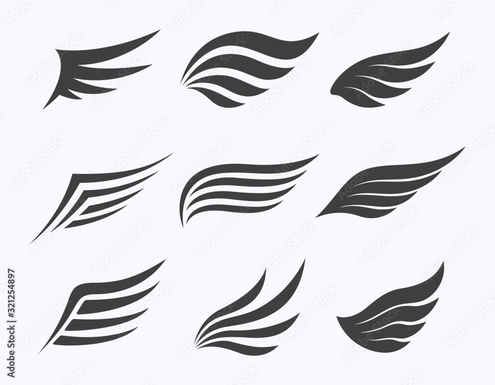 Set of wings on white background, vector illustration - obrazy, fototapety, plakaty 
