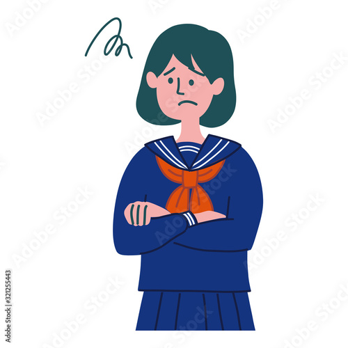 学生　女の子　セーラー服　困っている