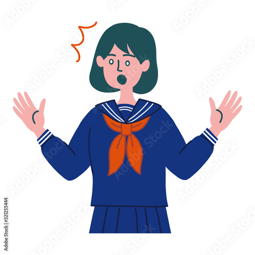 学生　女の子　セーラー服　びっくり