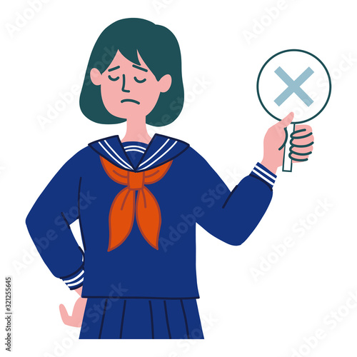 学生　女の子　セーラー服　マルバツ