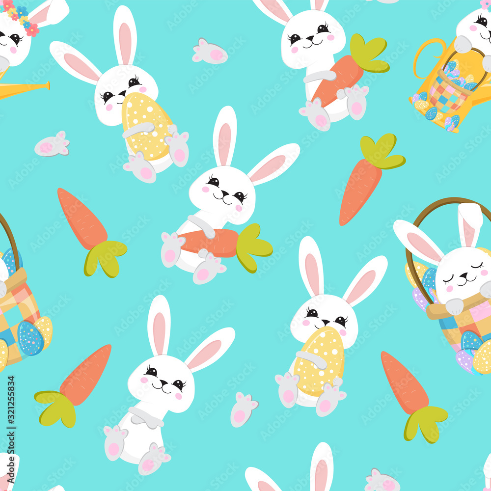 Rabbit face seamless pattern. Easter bunny. Happy bunny. Happy Easter - Vector