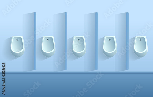 cartoon toilet wall with urinals, vector illustration