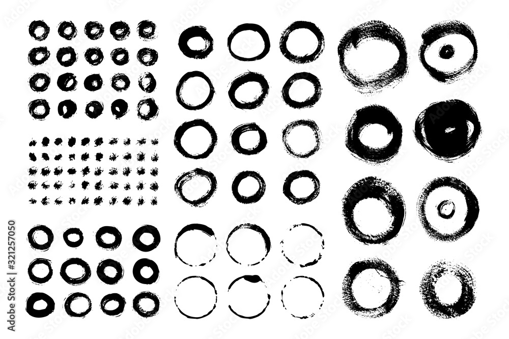 Collection of circle brush strokes. Set of vector Grunge Brushes. Dirty textures of banners, boxes, frames and design elements. Painted objects Isolated on white background Collection of circle brush strokes. Set of vector Grunge Brushes. Dirty textures of banners, boxes, frames and design elements. Painted objects Isolated on white background