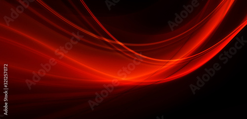 Bright fractal abstraction. Glowing red waves on a dark background