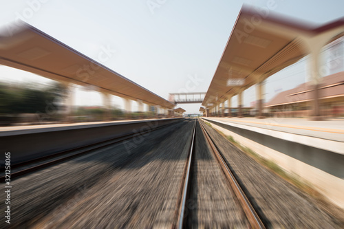 railway track train and station motion view