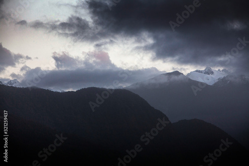 Sunset. Mountains and clouds. South Island. New Zealand © A