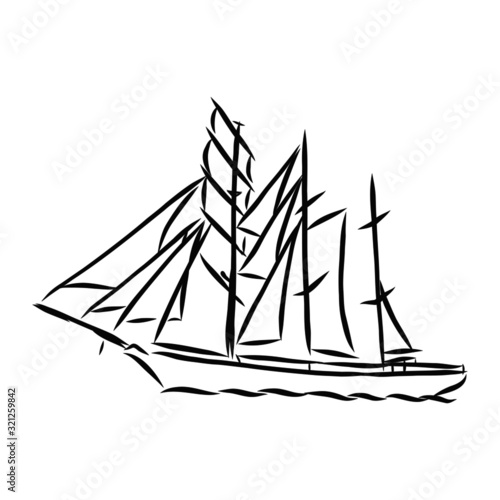 sailing yacht, icon vector sketch illustration